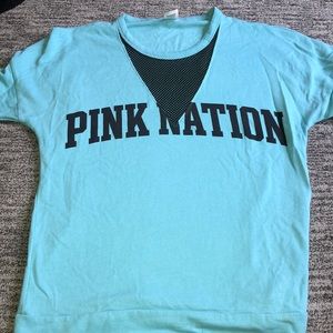 Blue pullover sweater with fishnet v cut